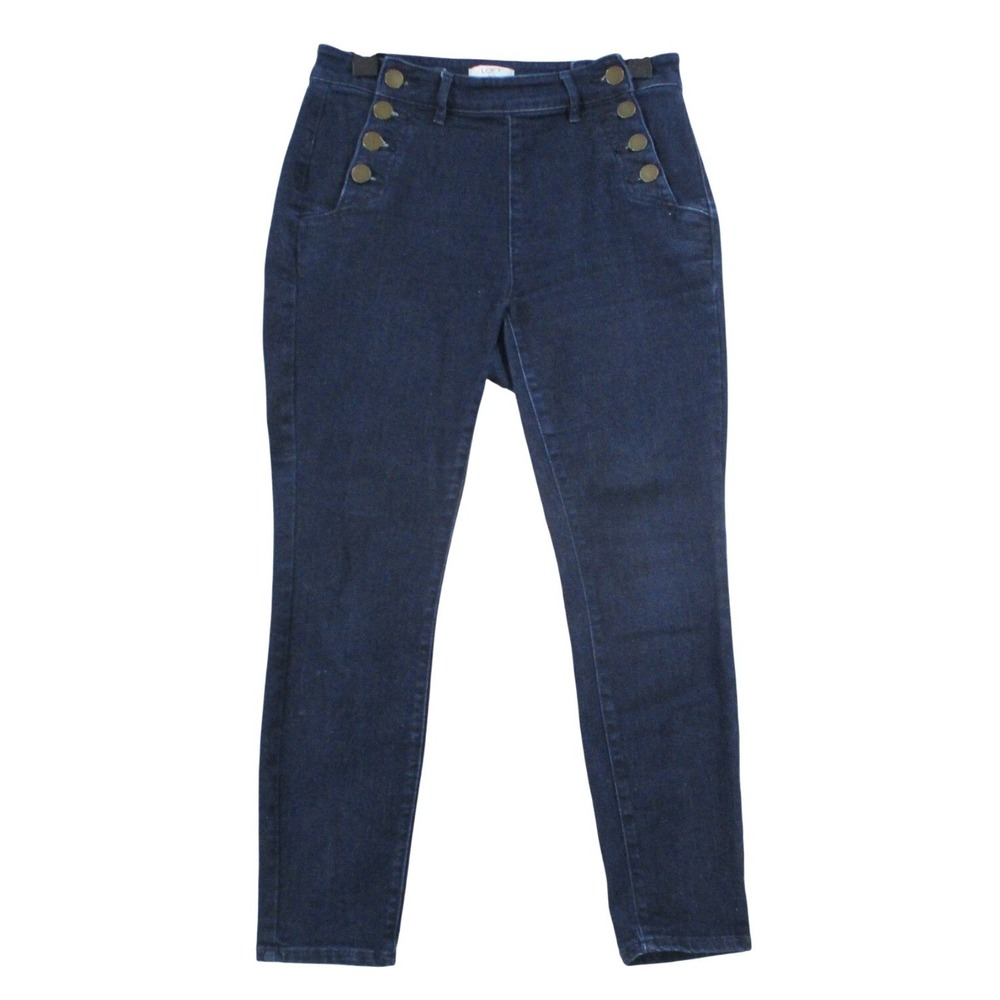Loft Outlet Petite Womens Dark Wash Sailor‎ Button Skinny Jeans Blue High Rise